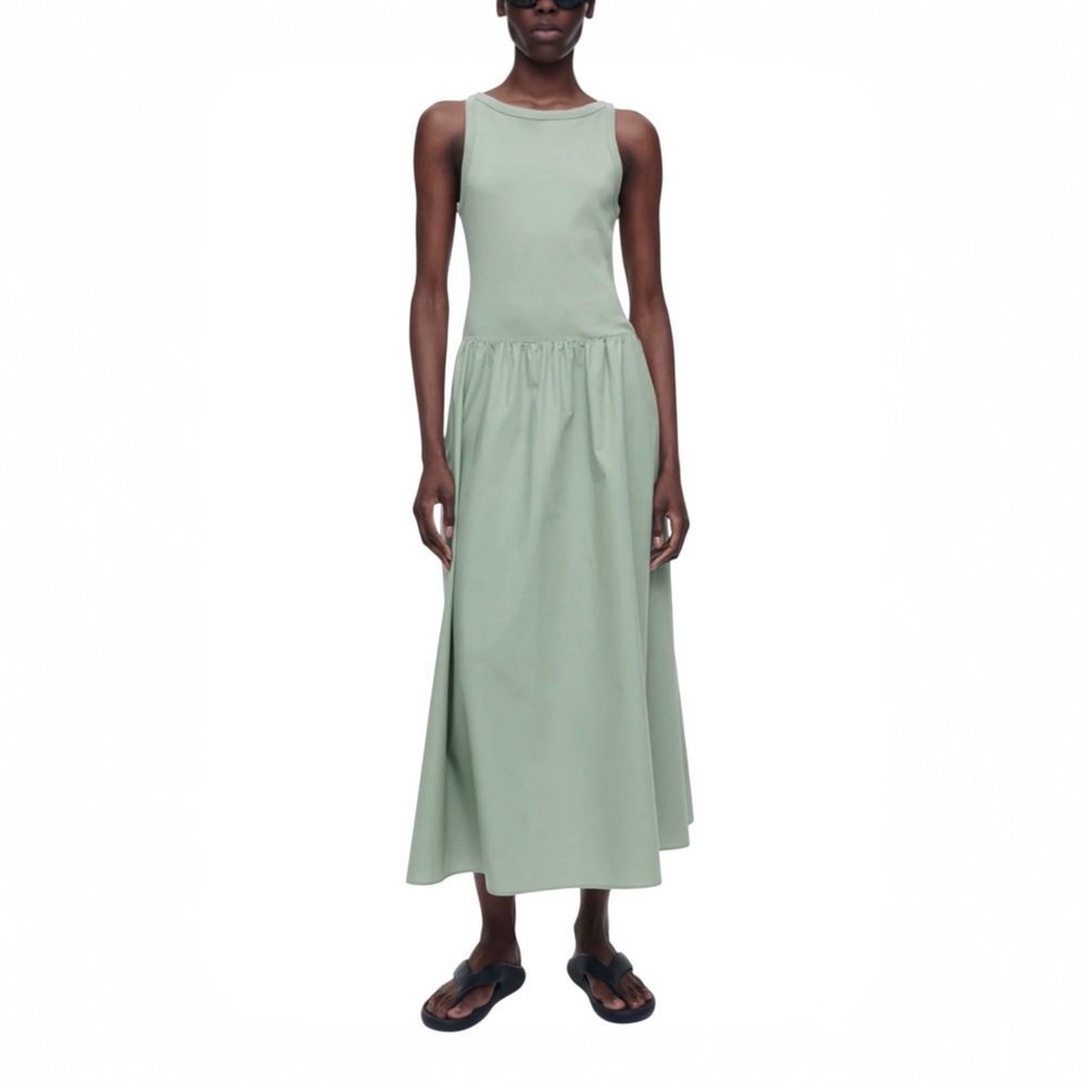 COS Contrast Panel Sage‎ Green Maxi Dress M